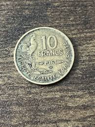 1951 France 10 Francs Aluminum-Bronze Head left Rooster ...