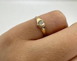 14K Dainty Heart Ring for Women, Love Heart Ring With Stone ...