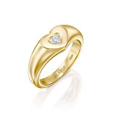 18K Gold Heart Pinky Ring, Signet Ring, Pinky 18K Gold Ring ...