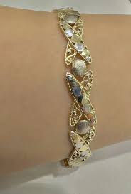 10K Yellow/ White Gold Heart And X Design Bracelet 2 Tone | eBay