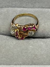 Vintage 14k Gold Basket Ring With Rubies and Diamond, Size ...