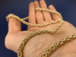 Chainmaille Necklace - Byzantine Pattern - 14K Solid Gold ...