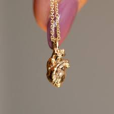 Gold Anatomical Heart Necklace, 14K Solid gold human heart ...