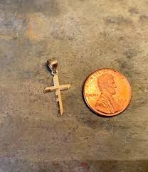 10KT Yellow Gold Small Textured Cross Pendant Detailed Charm Diamond Cut NEW | eBay