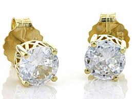 White Cubic Zirconia 18k Yellow Gold Over Silver Earrings ...