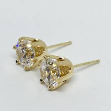 14k Gold Earrings, Sparkly 7mm Round Diamond Alternative ...