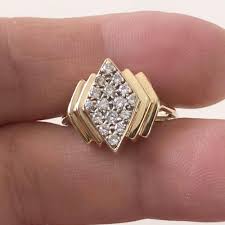 Sold at Auction: 14k yellow gold diamond ring, size 7 3/4