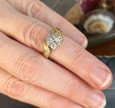 Vintage 14K Yellow Gold Diamond Cluster Cocktail Dinner ...