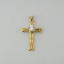10K Yellow Gold Cross Pendant with Cubic Zirconia | eBay