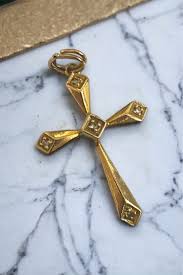 Vintage 14K Yellow Gold Diamond Cross Charm Pendant STUNNING ...