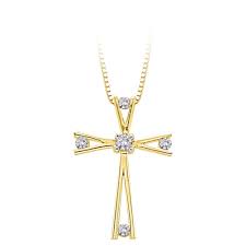 Bezel Set Diamond Cross Pendant with Chain in 14K Yellow ...