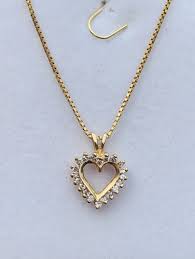 18k Solid Yellow Gold Heart Pendant Necklace With Natural ...