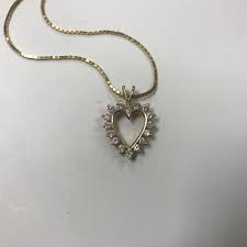 D106 Vintage 14K Yellow Gold 1CT (16) Diamond Heart Pendant ...