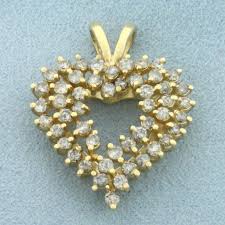 Large Diamond Heart Pendant in 14k Yellow Gold - Etsy Israel