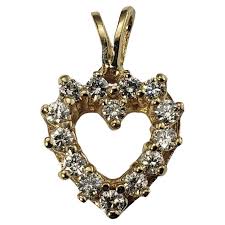 14 Karat Yellow Gold Diamond Heart Pendant For Sale at ...