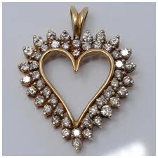 Big 10K Yellow Gold 1.7Ctw Diamond Heart Pendant. For Sale ...
