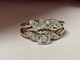 Vintage Diamond 14k Yellow Gold Ring Set Size 6.5 | eBay