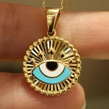 14k Solid Gold Blue Enamel Tiny Evil Eye Pendant With CZ, Dainty Protection Charm, Minimalist - Etsy