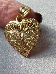 14K GOLD ORNATE LACE OPENWORK PUFFY HEART ...