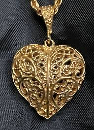 Vintage Filigree Heart Pendant Necklace Puffy Heart Gold ...