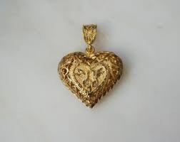 Two Doves Gold Puffed Heart Pendant / Vintage Estate 1980s ...