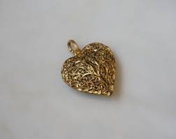 Hand Repoussé Gold Puffed Heart Pendant / Vintage Estate ...