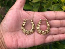 10k Gold Basket Arracadas Hoop Diamond Cut - Vintage ...