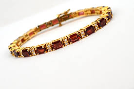 Garnet Diamond 14 Karat Yellow Gold Tennis Bracelet For Sale ...