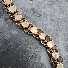 14k 585 Yellow Gold HEAVY Heart Link Charm Sz 6.75" Bracelet ...