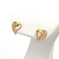 14k Yellow Gold Filigree Heart Earrings - Studs Post Earrings -filigree and Diamond Cut ~ ET2484 - Etsy