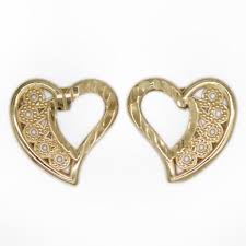 14K Gold Ornate Heart Stud Earrings - Etsy