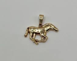 14K Gold Galloping Horse Pendant - Equestrian Charm - Etsy