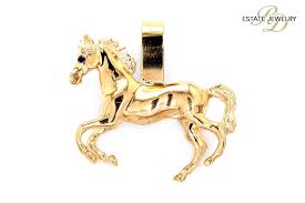Estate 14K Yellow Gold Sapphire Eyes Running Horse Charm Pen ...