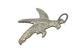 925 Sterling Silver Vintage Dark Tone Flying Bird Motif Drop ...