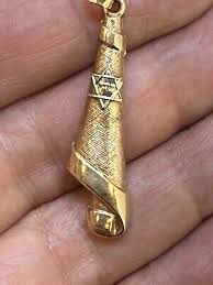 14K Solid Gold Mezuzah Scroll Prayer Jewish Star of David ...