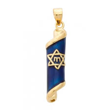 Blue Enamel Mezuzah Pendant – BubbiesJudaica.com