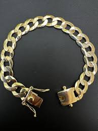 Flat Curb Cuban Link Chain Bracelet Real 14k Gold Plated 925 ...