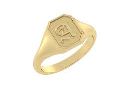 Classic Men's Signet Ring – Custom Initial, Solid 14K Yellow ...