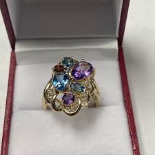 14k Gold Ring With Amethysts, Blue Topaz And A Garnet | eBay