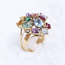 Floral Ring Multi Stones, Handcrafted, Ruby, Emerald ...