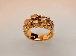 Solid 14K Gold Nugget Ring: Textured Statement Wedding Band ...