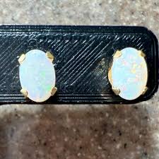 Vintage 14K Yellow Gold White Opal Stud Earrings - Etsy