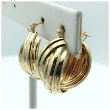 14K Cross Over Hoop Earrings. For Sale at Ruby Lane