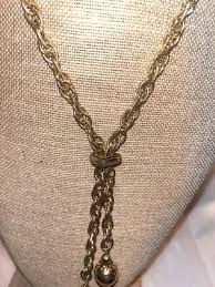 Vintage Tassel Ball Lariat Necklace Gold Tone Chunky Rope ...