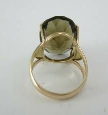 BEAUTIFUL 14K YELLOW GOLD SOLITAIRE LARGE OVAL SMOKY QUARTZ ...