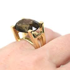 Smoky Quartz Ring - Retro 14k Yellow Gold Oval East West ...