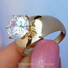 Solid wide 14k Yellow Gold Solitaire round Engagement Ring 3 ...