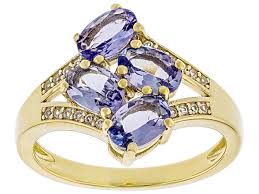 Blue Tanzanite With White Zircon 18k Yellow Gold Over ...