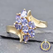 Tanzanite Cluster Bypass Ring, Solid 10K Yellow Gold