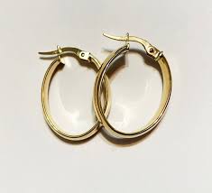 14k Solid Yellow/white/rose Gold(1"inch)oval Thick Hoop ...